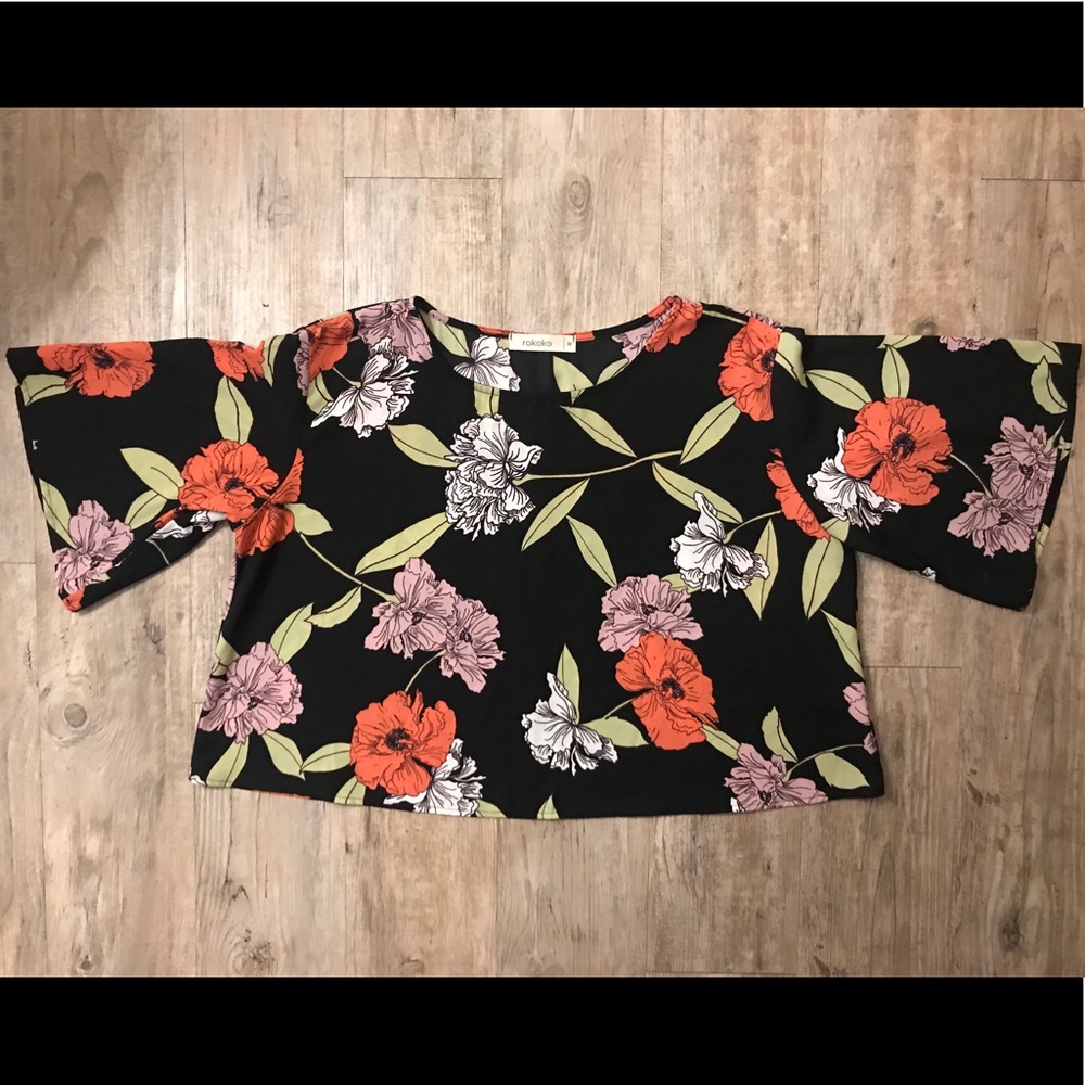 Black Floral Rokoko Cropped Top